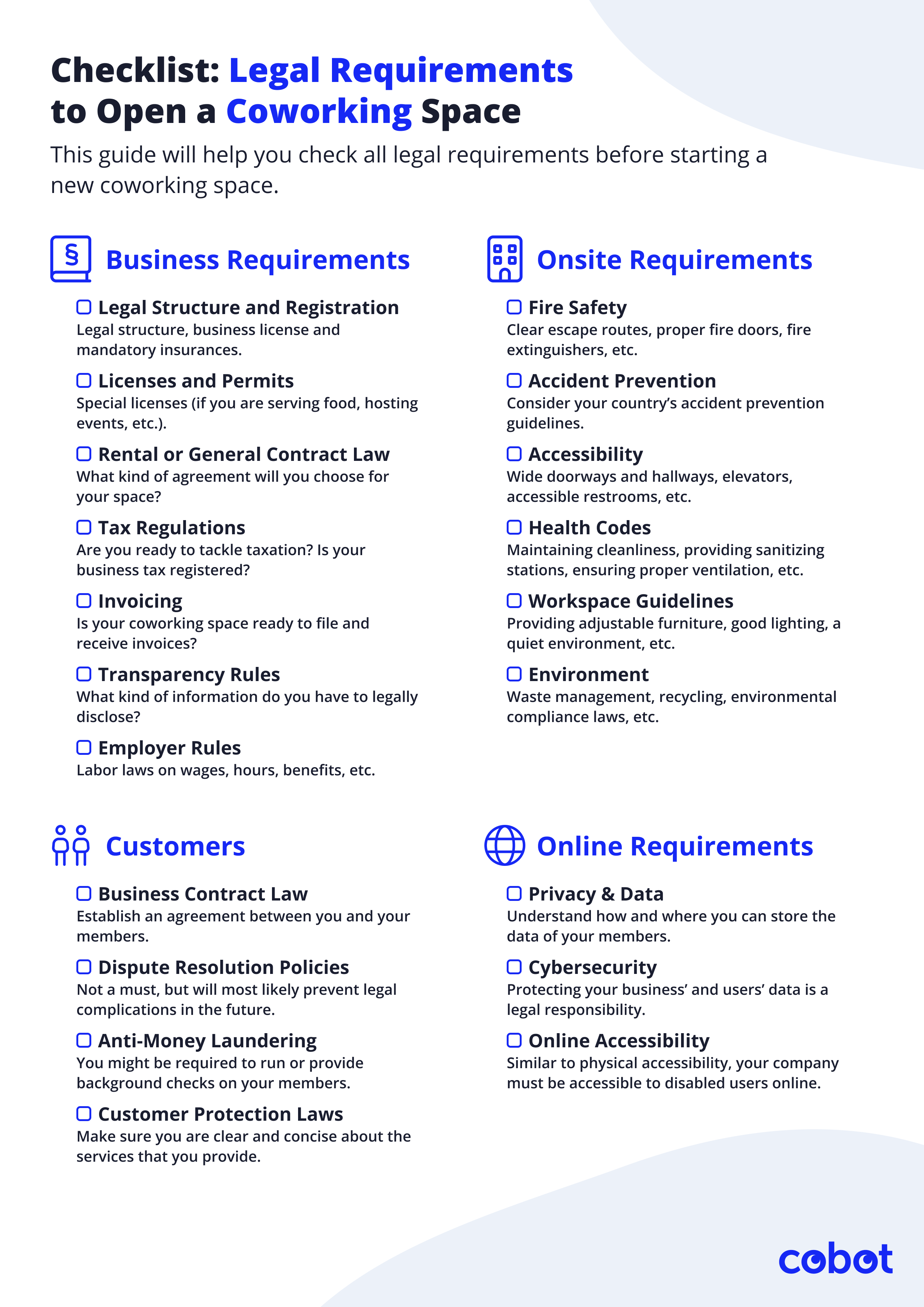 Legal Checklist requirements to open a coworking space by Cobot.