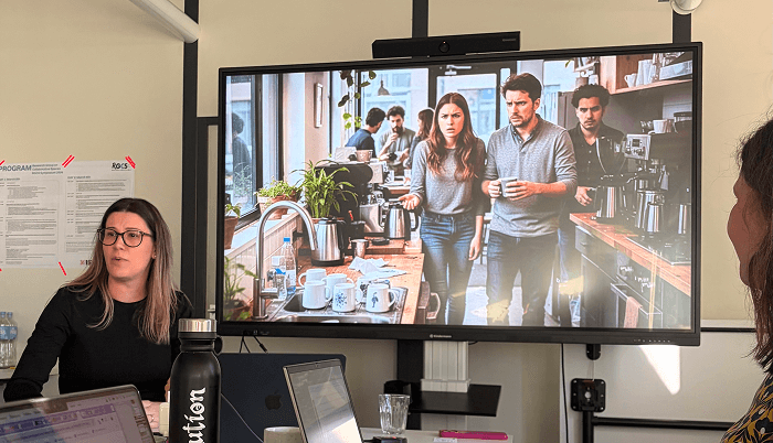 Gislene Feiten Haubrich presenting research on everyday work practices in coworking spaces.