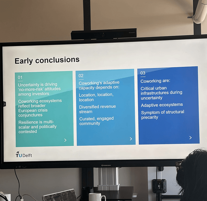 Early conclusions from Katarzyna Wojnar’s research on coworking spaces as urban resilience infrastructure.